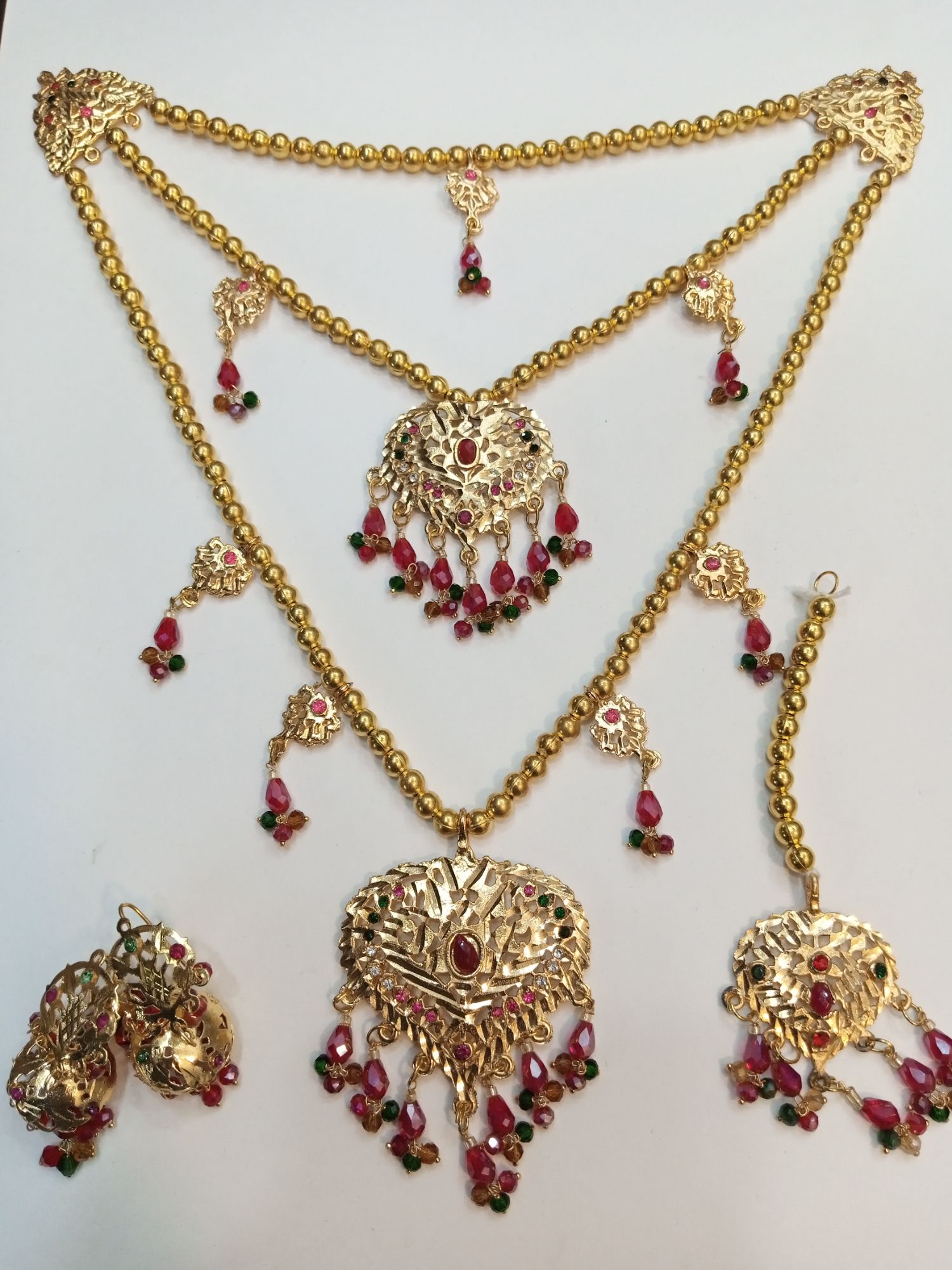 3 Lari Gold-Plated Dhuri Set for Girls with Jhumki Earrings and Tikka – Traditional Jewelry