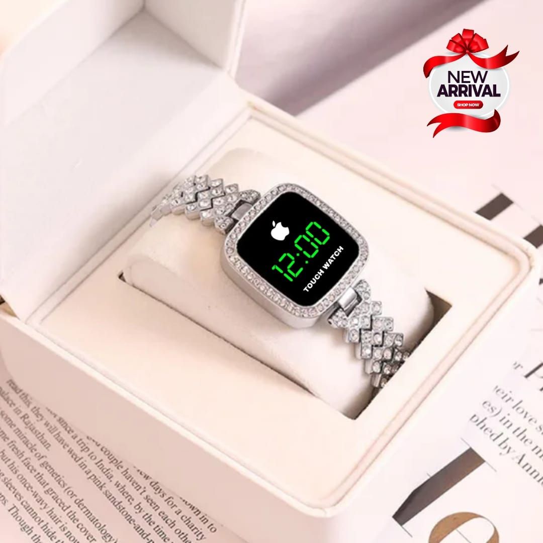 HOT DEAL NO 1 Full Diamond Touch Screen LED Watch Steel Chain with Diamonds Ladies Watches For Female Women Girl