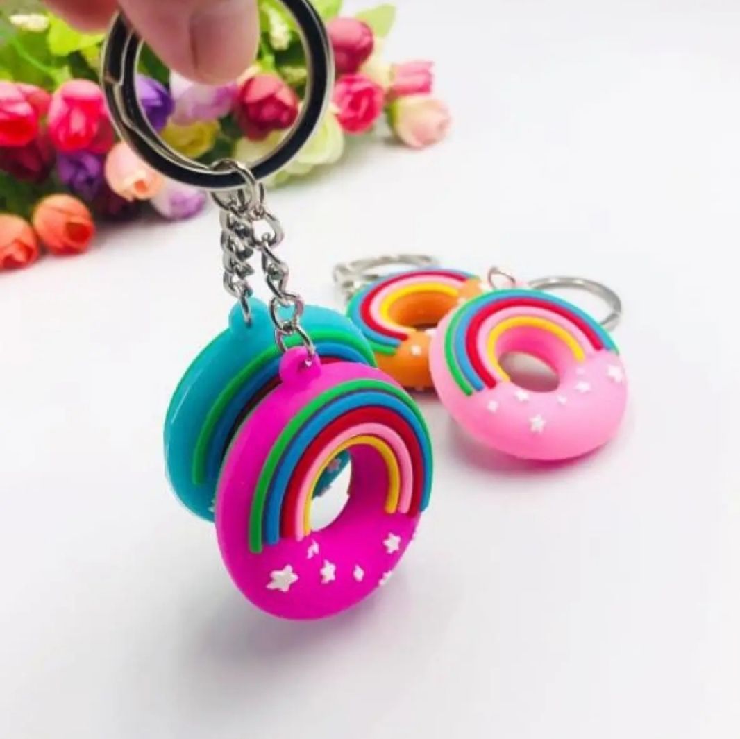 Donut Shape Rainbow Color Silicone Keychain Cute Key Ring Bag Backpack Accessory Gift