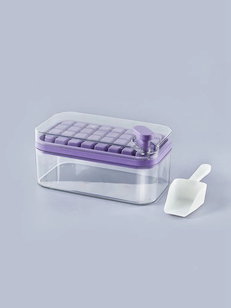 Silicone Ice Cube Tray Mould 32Grid Onebutton Presstype Easy Release Ice Box with Lid Shovel