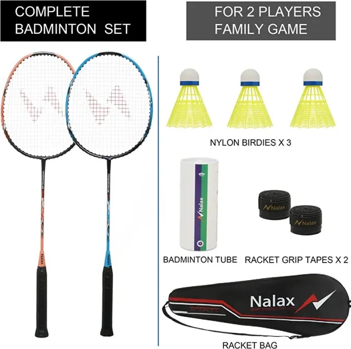 Badminton Racket Set, 2 Carbon Aluminum Rackets Including Premium Badminton Bag, 3 Badminton Balls, 2 Racquet Grips
