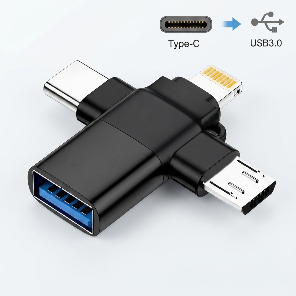 3 in 1 USB OTG Adapter | USB-C, Micro USB & Lightning to USB 3.0 Female Converter | High-Speed OTG Adapter for Android, , Tablets, USB Flash Drive, Keyboard, Mouse & Camera