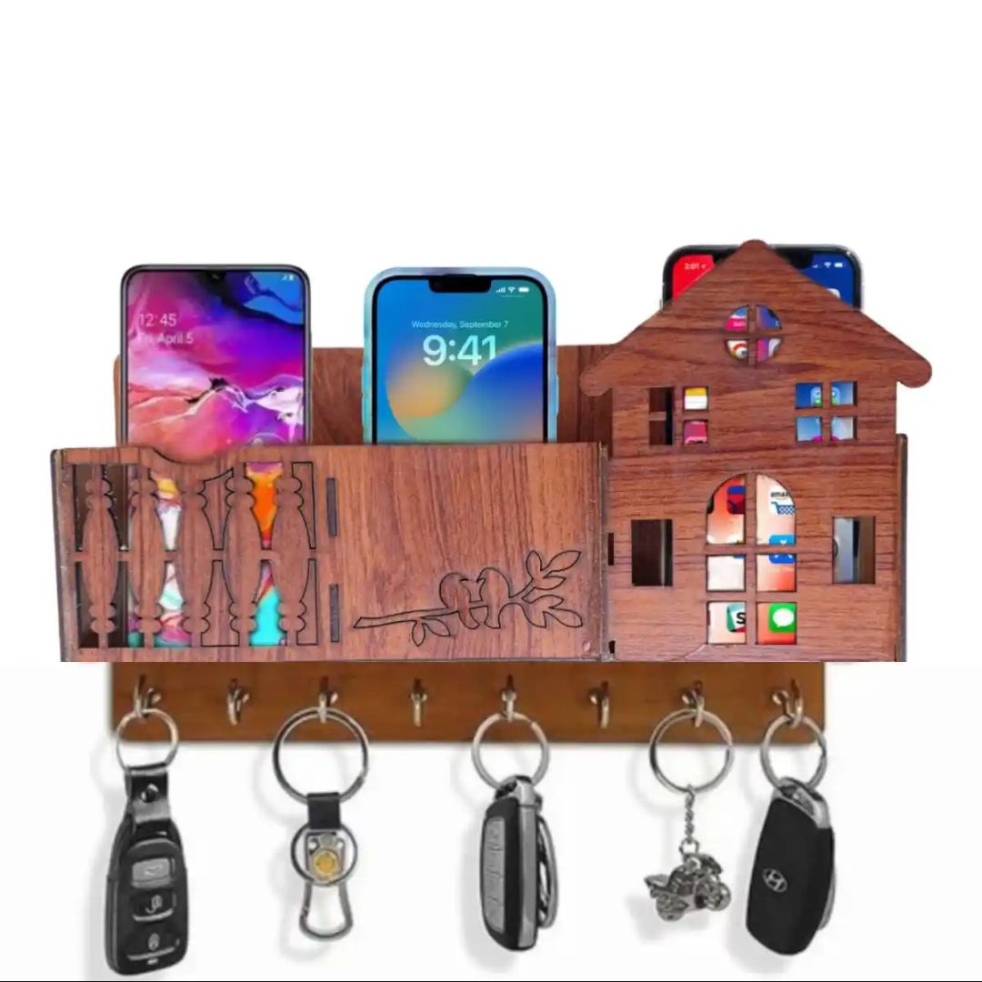 Wooden wall keychain and Mobile Phone holder wood keychain holder