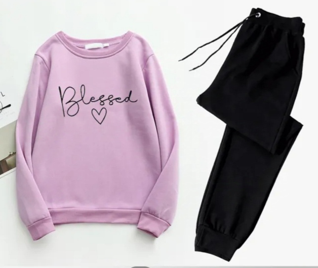 Track suit for women's, Purple printed sweatshirts and black fleece trouser