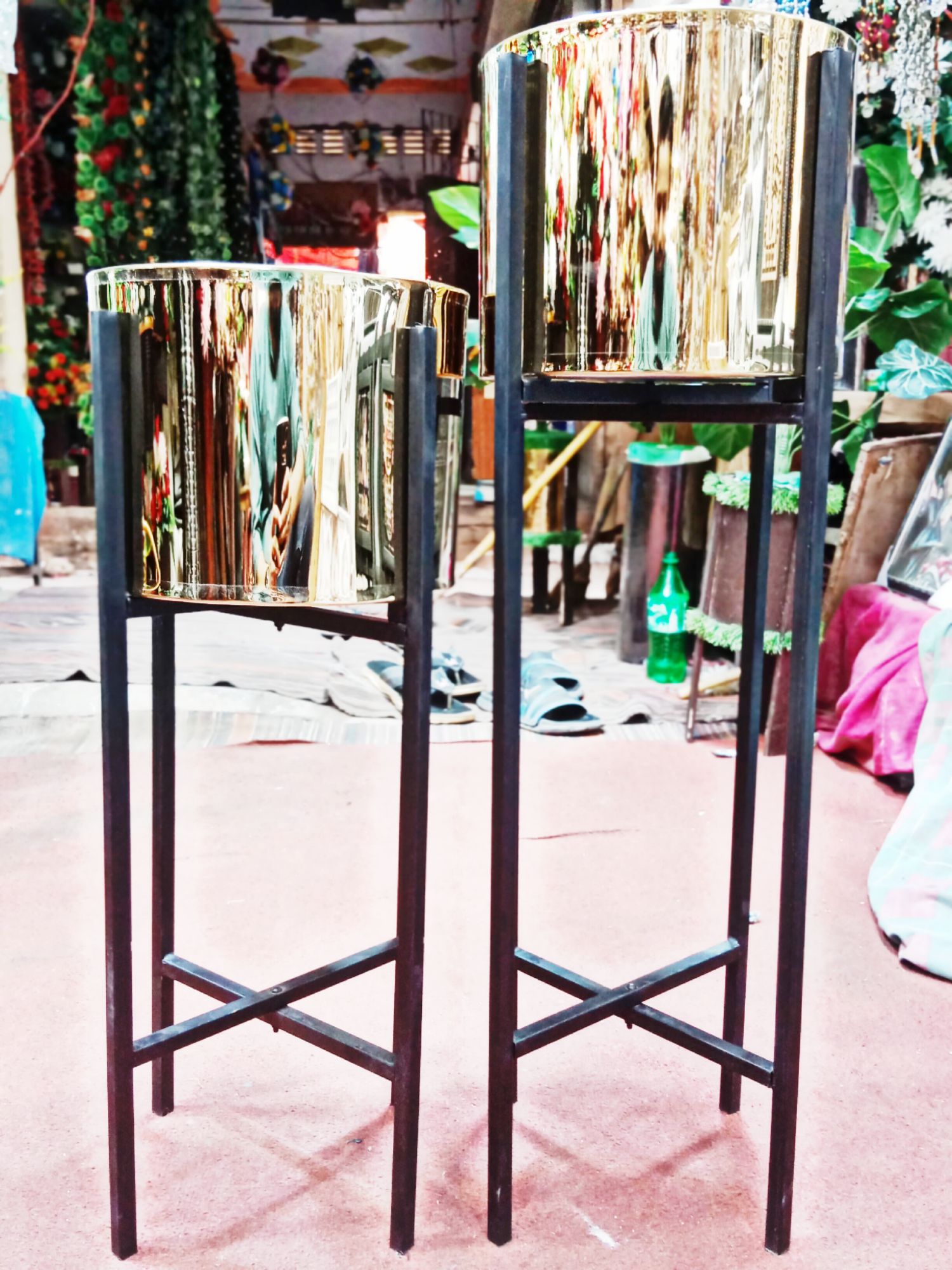 View of luxury Golden SS indoor planter with black metal stand, Planters ...