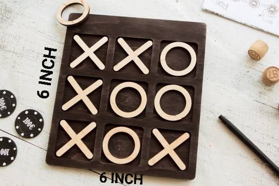 10-Piece Premium Wood Tic-Tac-Toe Board Game 6" Outdoor/Indoor Party Set Toy for Children/Adults, Classic Coffee