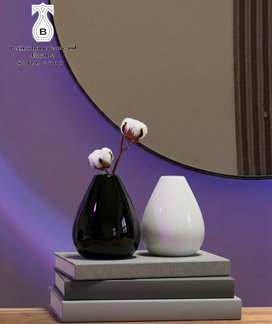 Elegant Black and White Handmade Ceramic Vase for Home Decor