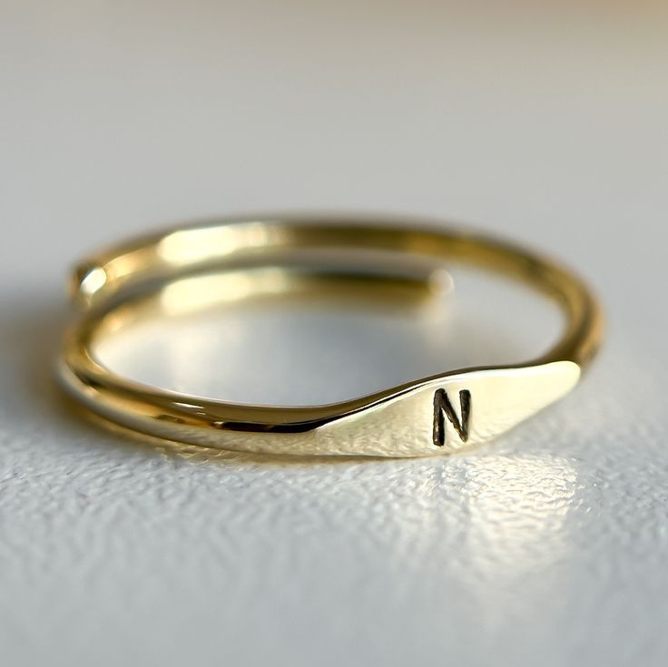 Minimalist Letter Name Ring – Custom Laser Engraved Stacking Ring