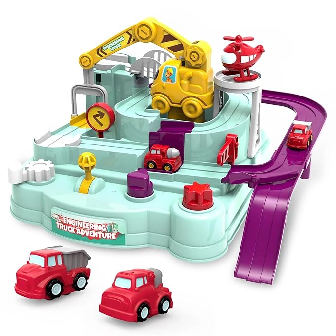 Racing Rail Car Model Adventure Racing Rail Track Car Inertia Slide Vehicle Toy Brain Table Game Gift Mounted Model Building (Color : Blue)