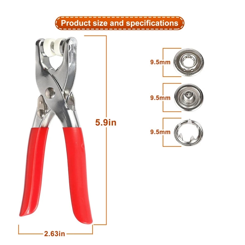 Metal Snap Button Tool with 50 Pcs Buttons 9.5mm | Hand Press Fastener Pliers for Clothes Baby Dress DIY Sewing Repair Tool | Stainless Steel Snap Fixing Kit Portable Durable Easy Install Garment Button Tool Set for Home Tailoring Best For Sewing Machine