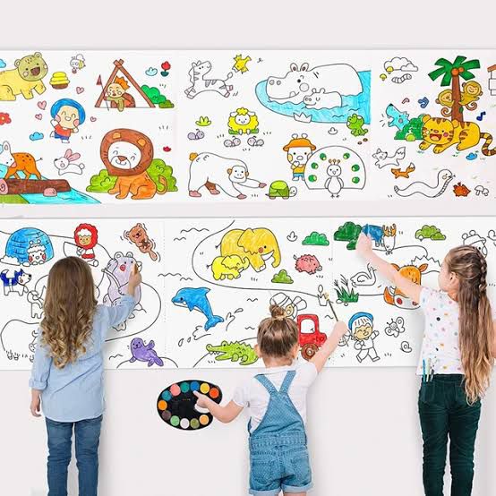 Kids coloring paper roll - coloring book paper sticky drawing - for kids creativity