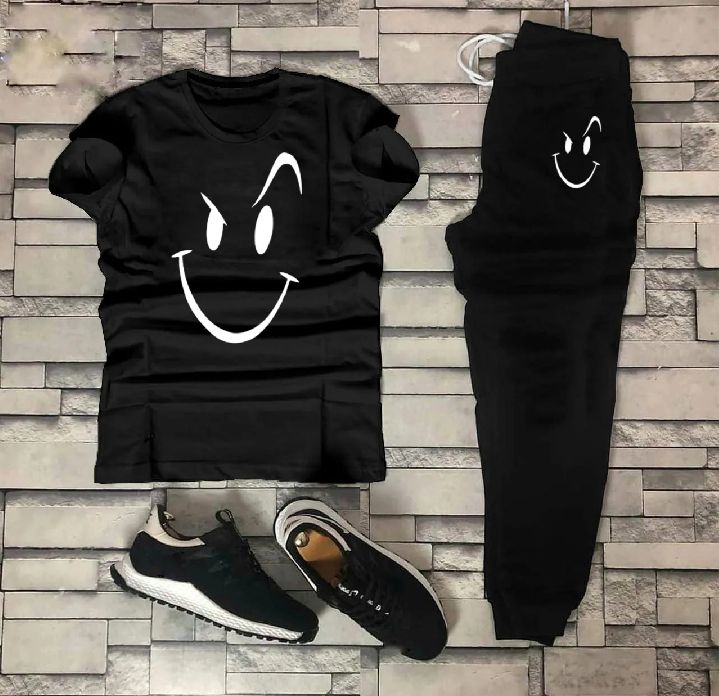 Fashionable Trendy Multicolor Happy Face Summer Track suit for Boys and Men