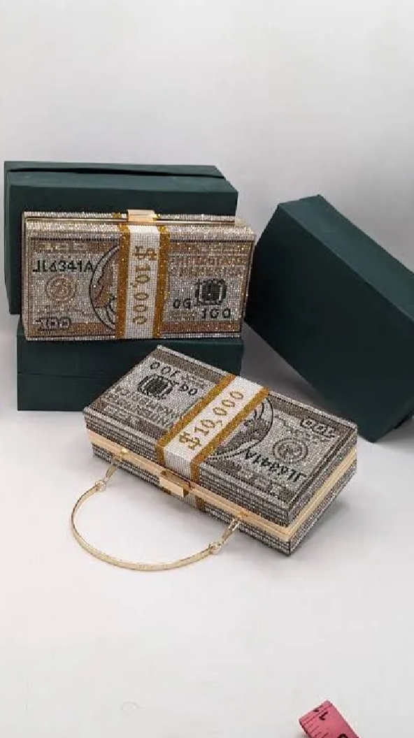 Dollar Clutch Purse For Women Rhinestone Evening Handbag Elegant Money Bag