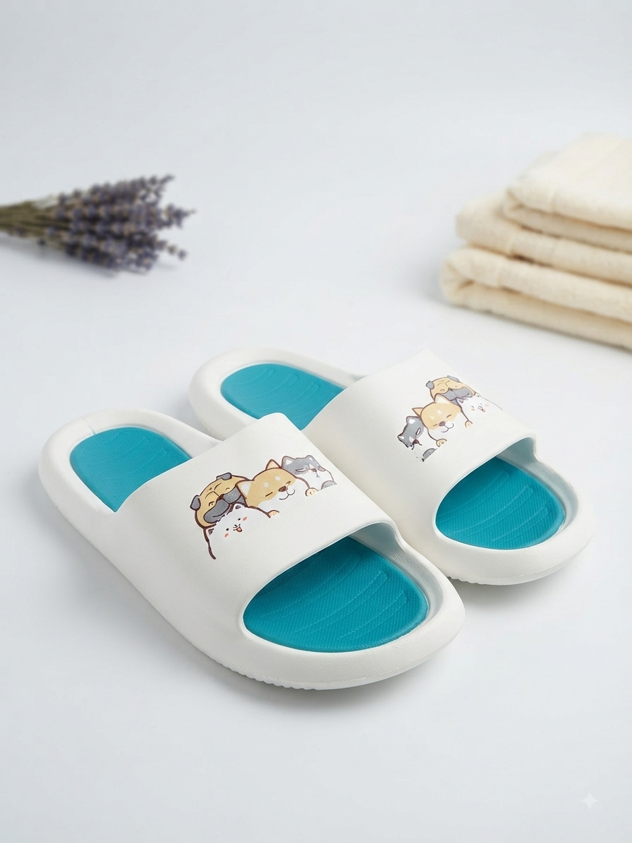 Adorable Cartoon Puppy Print Casual Slide Slippers