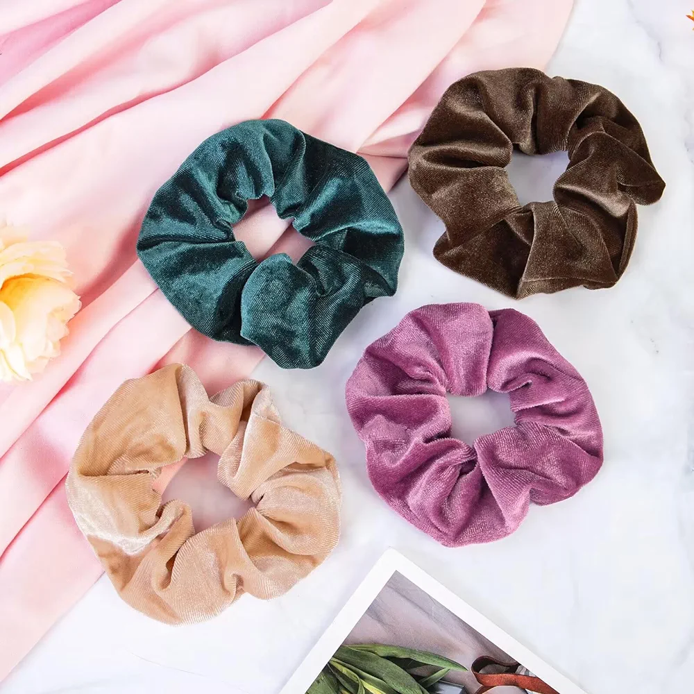 Set Of 6 & 12 Velvet Hair Scrunchies Soft Elastic Hair Bands For Girls And Women Stylish Ponytail Holders Korean Fashion Hair Styling Accessories Premium Quality Hair Ties Comfortable Hair Bands For Daily Wear Modern Stylish Hair Styling - 12 Velvet Scrunchies