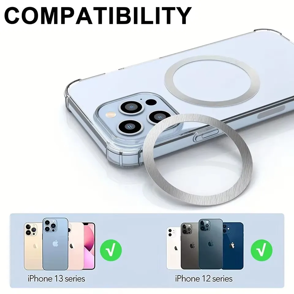 Stainless Steel Universal Magnetic Metal Plate Ring For Magsafe Wireless Charger Iron Sheet Sticker Magnet Car Phone Holder