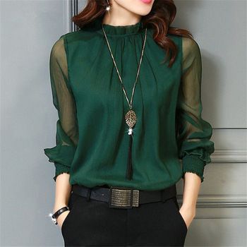 Chiffon Elegant Long Sleeve Blouse Shirt For Women Wear