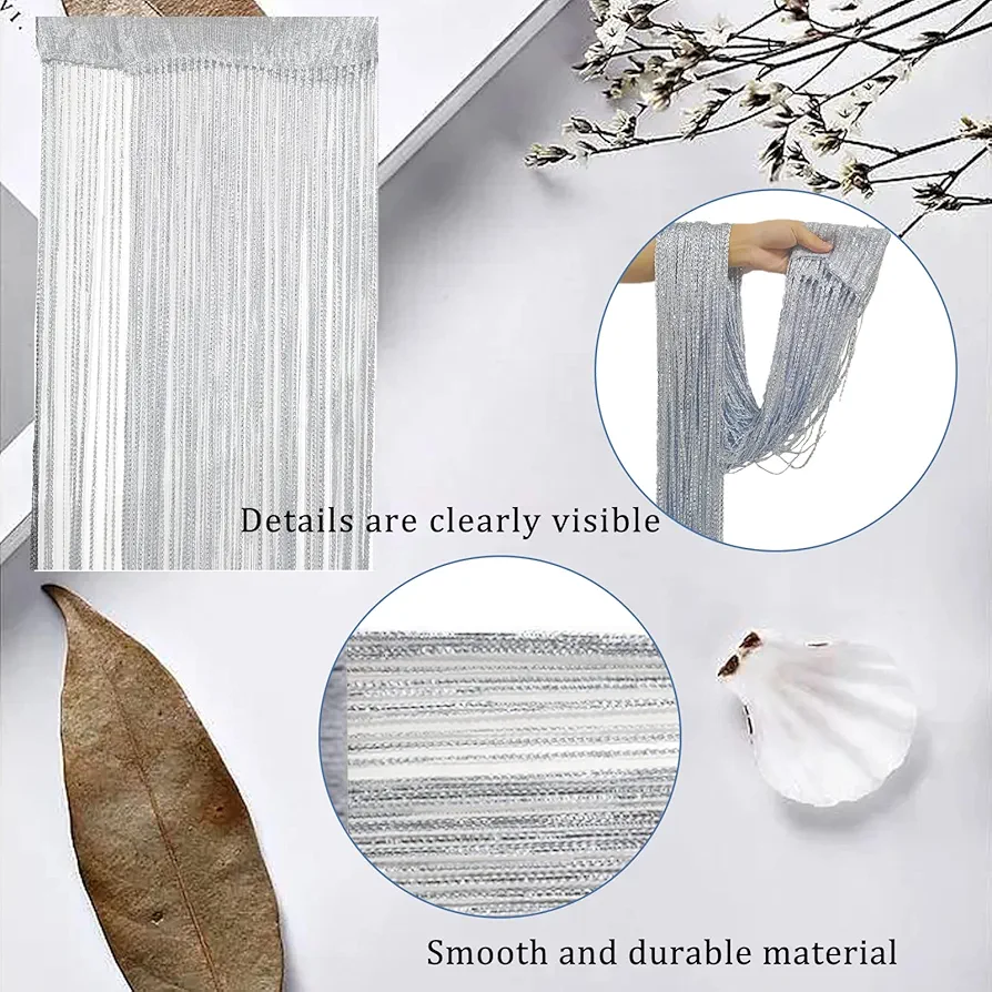 Beaded Flash Tassel Shiny String Curtain Door Room,200by100-Silver