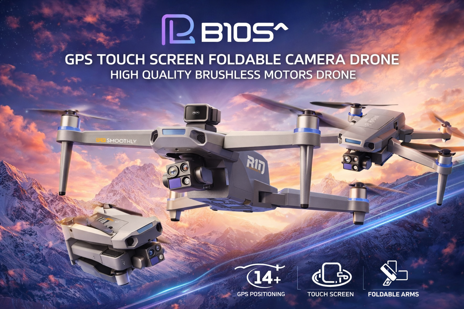 B10S GPS Touch Screen Foldable Camera Drone with 3-Axis Gimbal | Brushless Motor HD Camera Drone | Smart Flight & Stable Aerial Photography