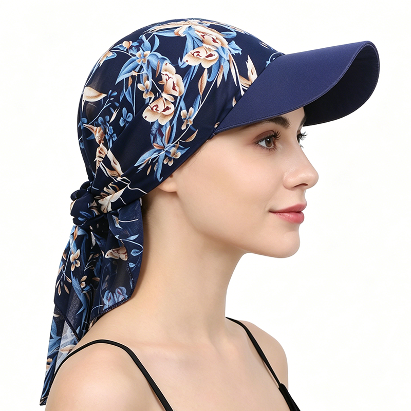 Women Print Hijab Caps Breathable and lightweight chiffon duck tongue scarf hat Baseball Caps Pre-Tied Outdoor Hat sun hat
