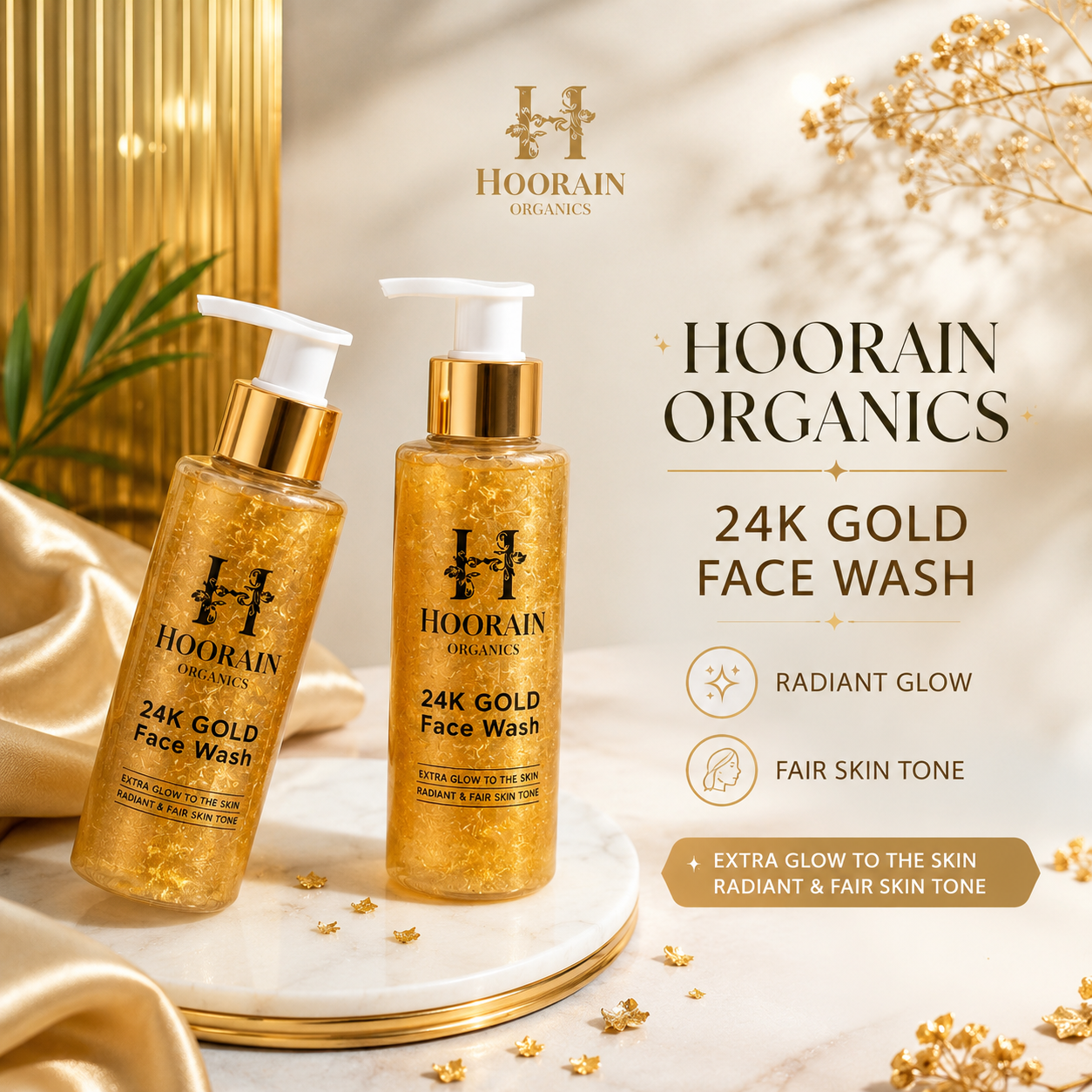 HOORAIN ORGANICS 24K Gold Face Wash 100ml | Face Cleanser | Radiant Glow & Deep Cleansing