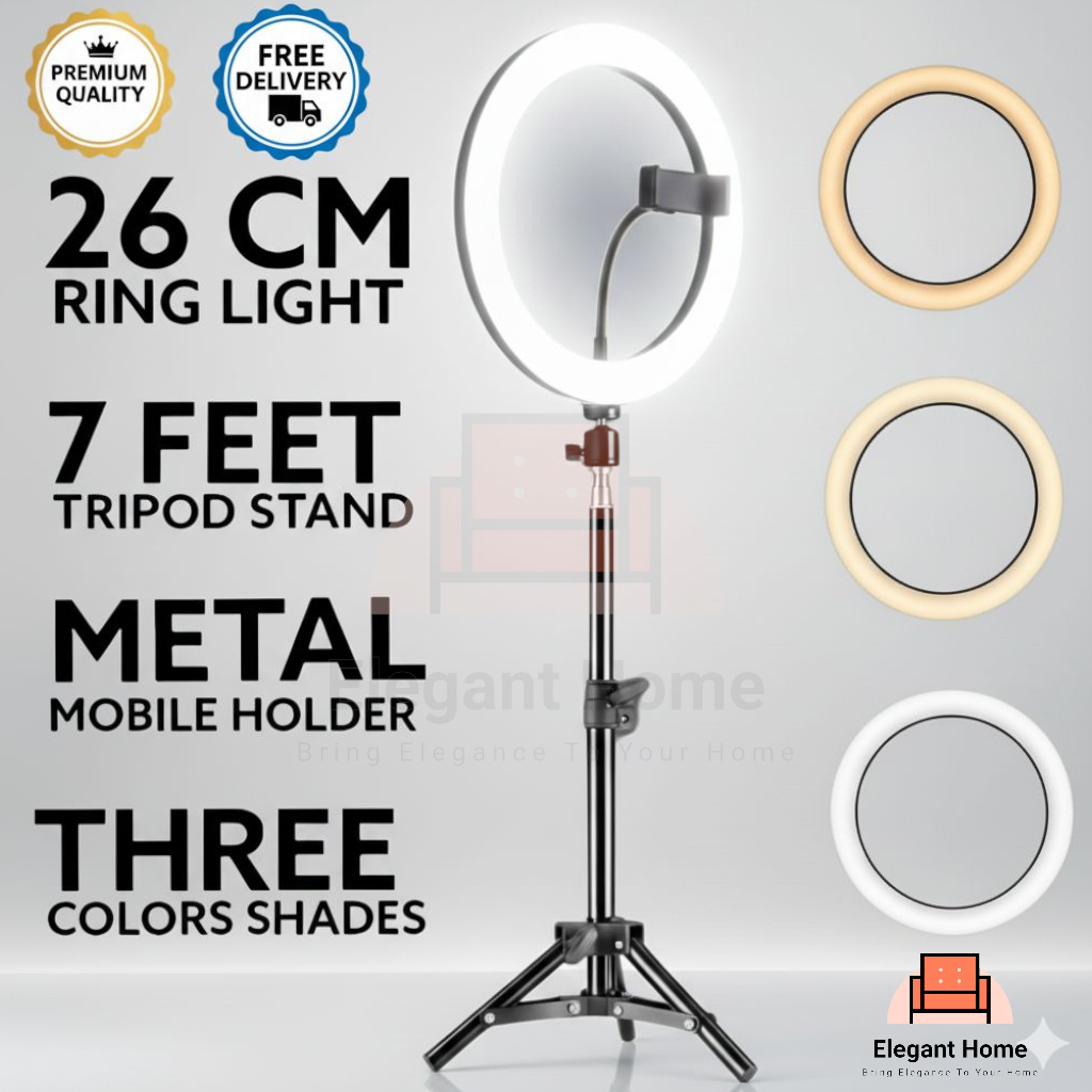 26cm LED Selfie Ring Light with 7ft Tripod Stand & Phone Holder - photo 3