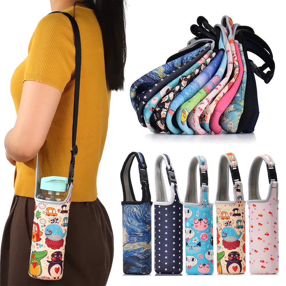 1Pcs Sport Water Bottle Cover Case with Shoulder Strap Portable Vacuum Glass Cup Sleeve Cup Pouch Sport Camping Accessorie