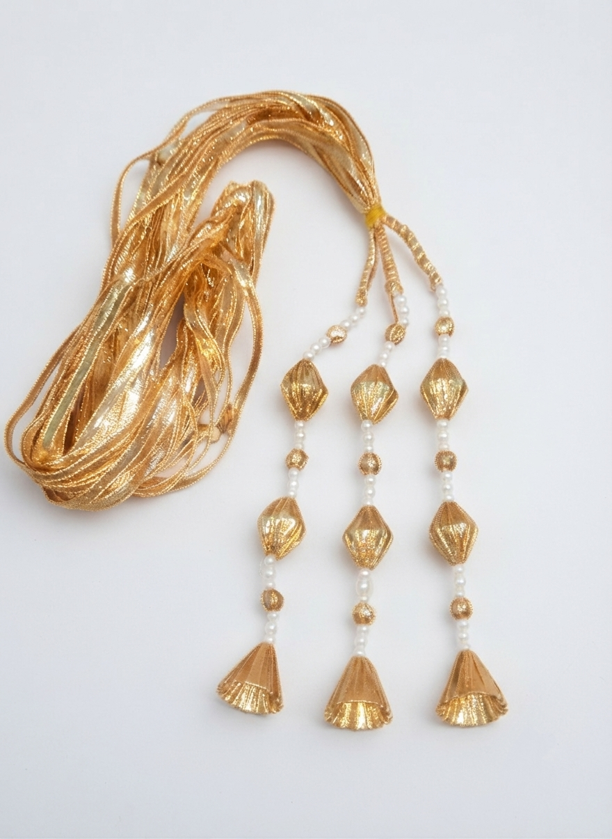 Traditional Punjabi Paranda for Women - Premium Gold & Silver Gota Hair Tassel with Latkan, Jhumka & Mirror Work | Bridal Mehndi, Mayon, Wedding & Festive Hair Accessory Braiding Ponytail Dori (Pack of 1)