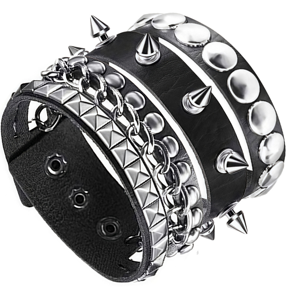 PU Leather Goth Bracelets For Women Punk Boho Emo Spike Rivets Charm Bracelet Cuff Bangles Festival Jewelry Party 