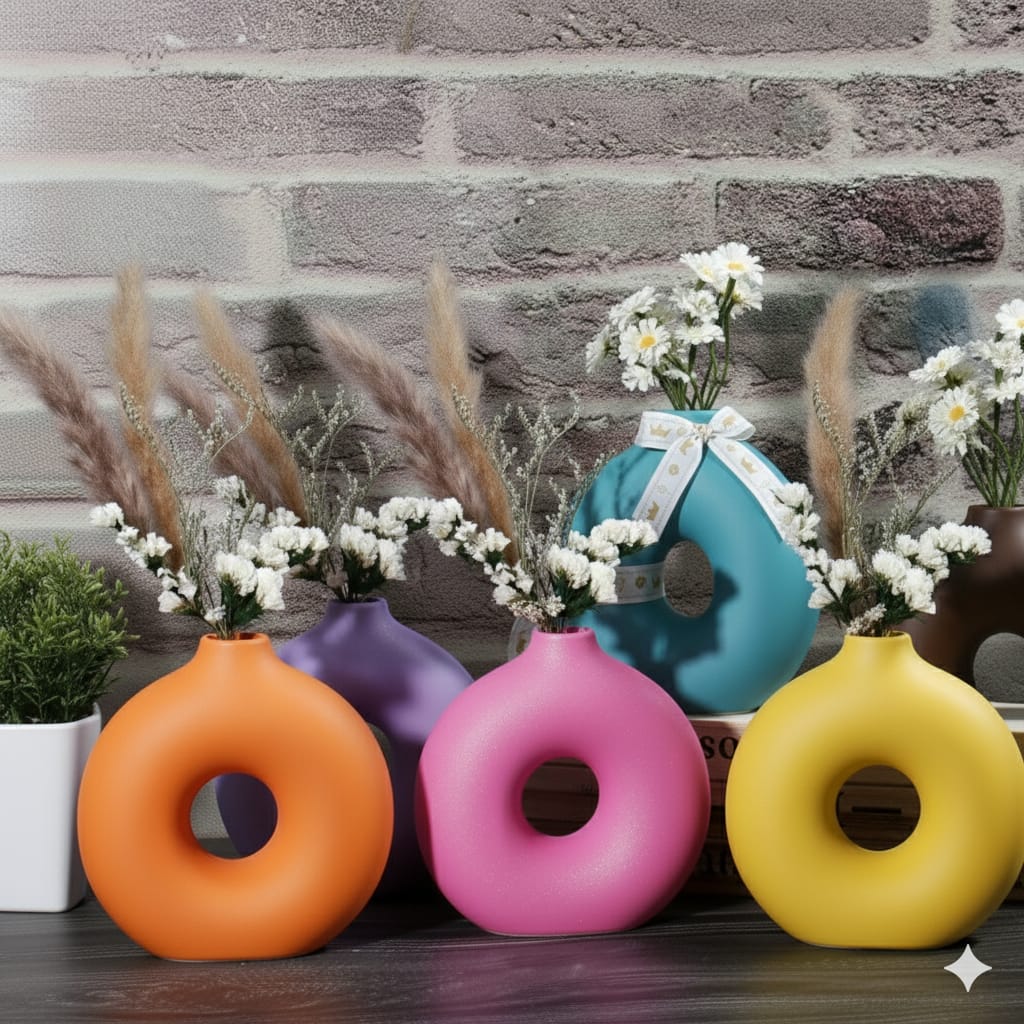 Elegant Contemporary donut Vase + tray with beautiful Design for Home Décor. 1set (1 donut Vase + 1 tray) or 2 set (2 donut Vase + 2 tray)