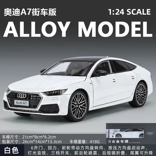 1:24 Audi A7 Toy Car Model Diecast Alloy Vehicle Miniature Pull Back Sound & Light Doors Openable Collection