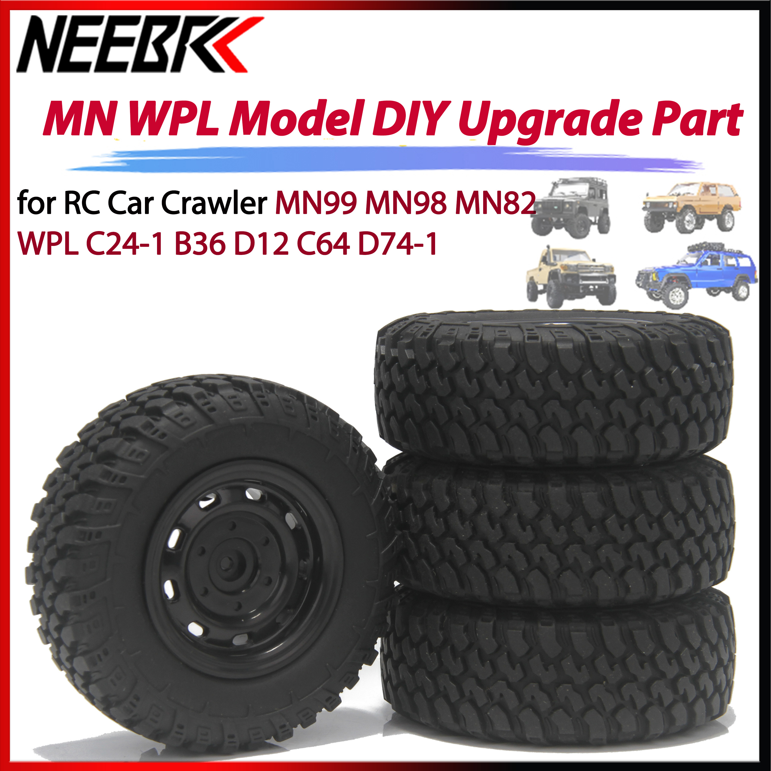 4PCS 73mm 5mm Hex 1/12 RC Car Crawler Off Road  Tires Wheel for MN99 MN98 MN82 WPL C24-1 B36 D12 C64 D74-1 Upgrade Parts