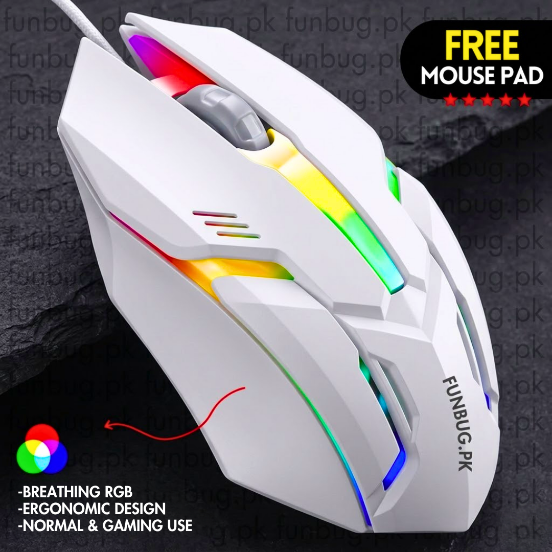 Ergonomic Wired Gaming Mouse with 7 RGB Breathing Lights, Long USB Cable for PC, Laptop, Mobile - High-Performance Mouse with Dpi Switching & Free MousePad