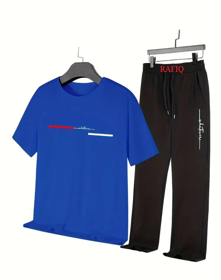 BLACK TRENDY PRINTED TRACKSUIT FOR MEN ROUND NECK HALF SLEEVES T SHIRT & TROUSER FOR MEN & BOY'S BEST ARTICLE OF SUMMER COLLECTION/TRACKSUIT FOR MEN/SUMMER TRACKSUIT FOR MEN & BOY'S