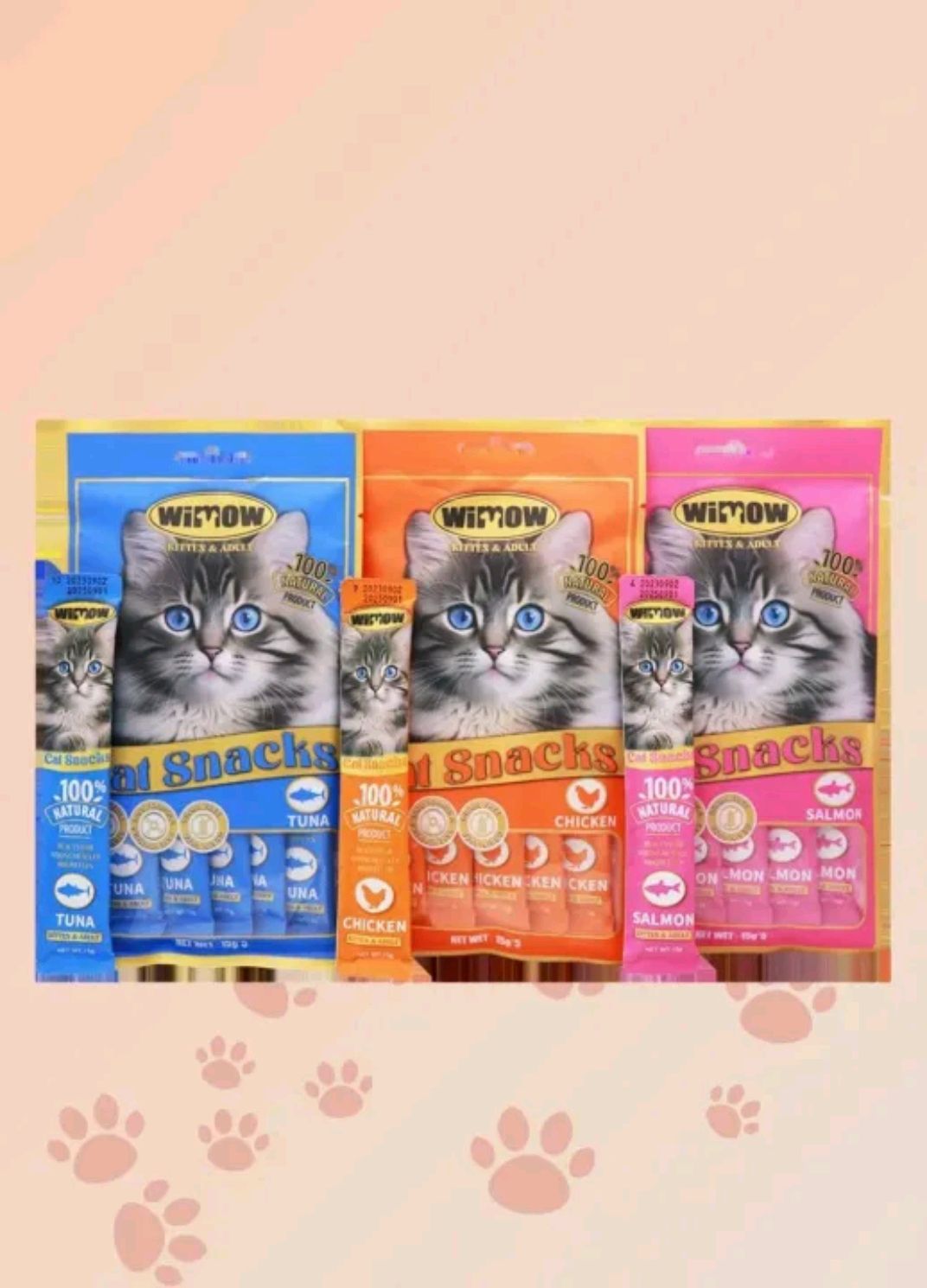 WIMOW Cat Creamy Treat Pack of 3 (15 Strips) | Lickable Cat Treat | High Protein Creamy Cat Snack | Multiple Flavours