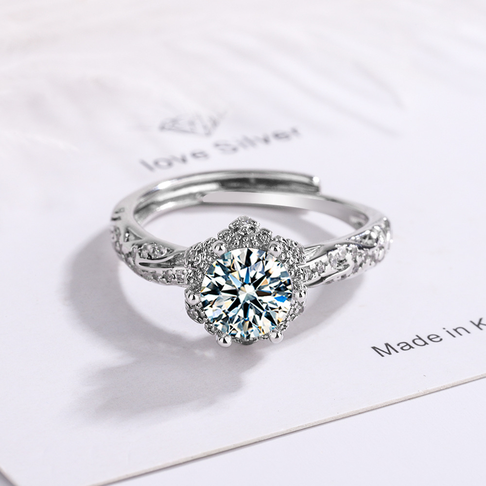 925 Sterling Silver Zircon Adjustable Engagement Rings For Women Wedding Elegant Jewelry Ladies Accessories  R39011