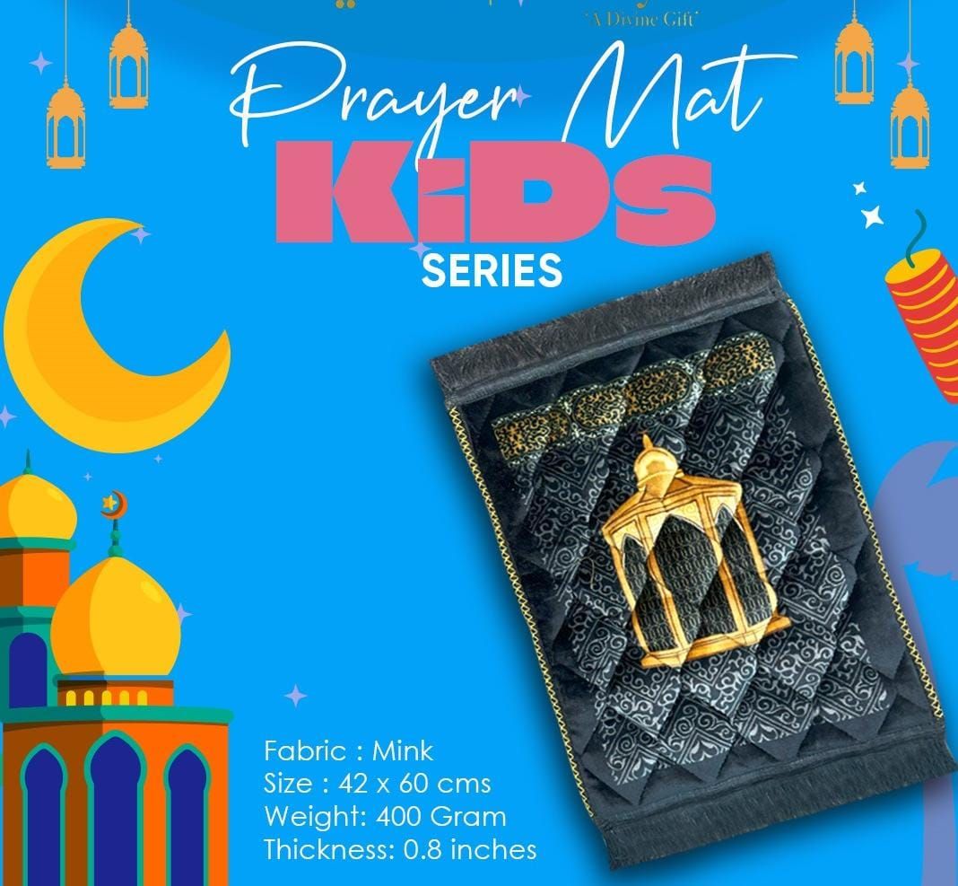 Soft Velvet Kids Prayer Mat 40x60 cm Polyester Embossed Janamaz Rug