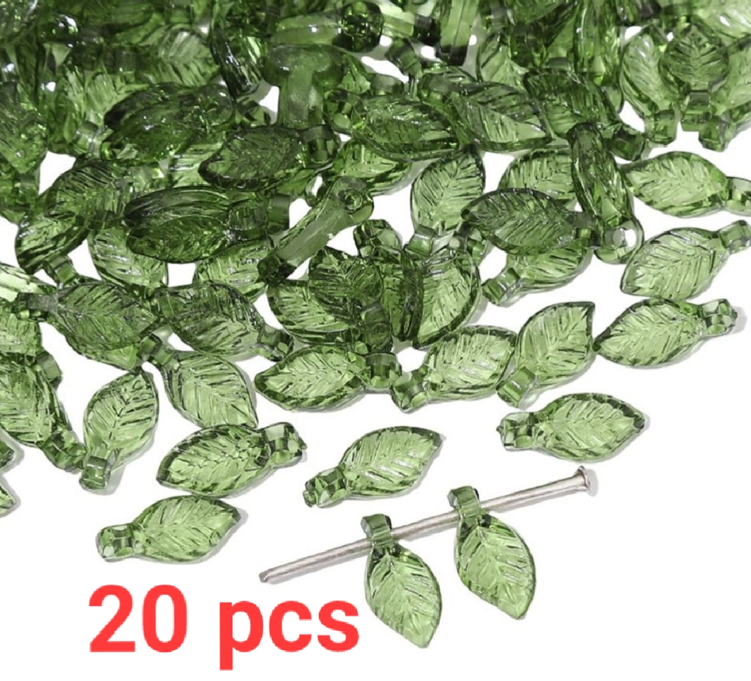 20pcs mini Acrylic Crystal Leaf Beads – Transparent Green Leaves for DIY Crafts, Jewelry Making & Decoration