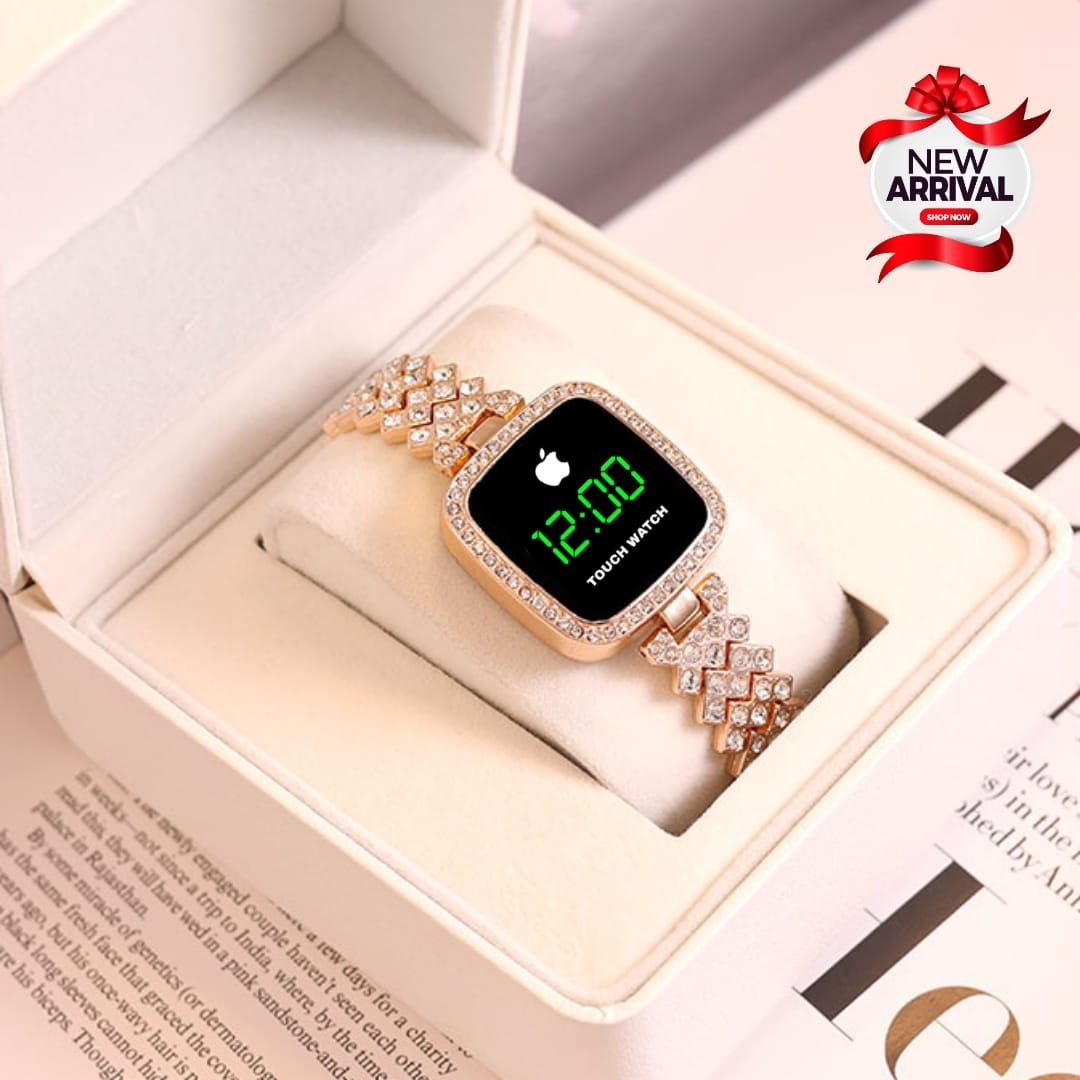 HOT DEAL NO 1 Full Diamond Touch Screen LED Watch Steel Chain with Diamonds Ladies Watches For Female Women Girl