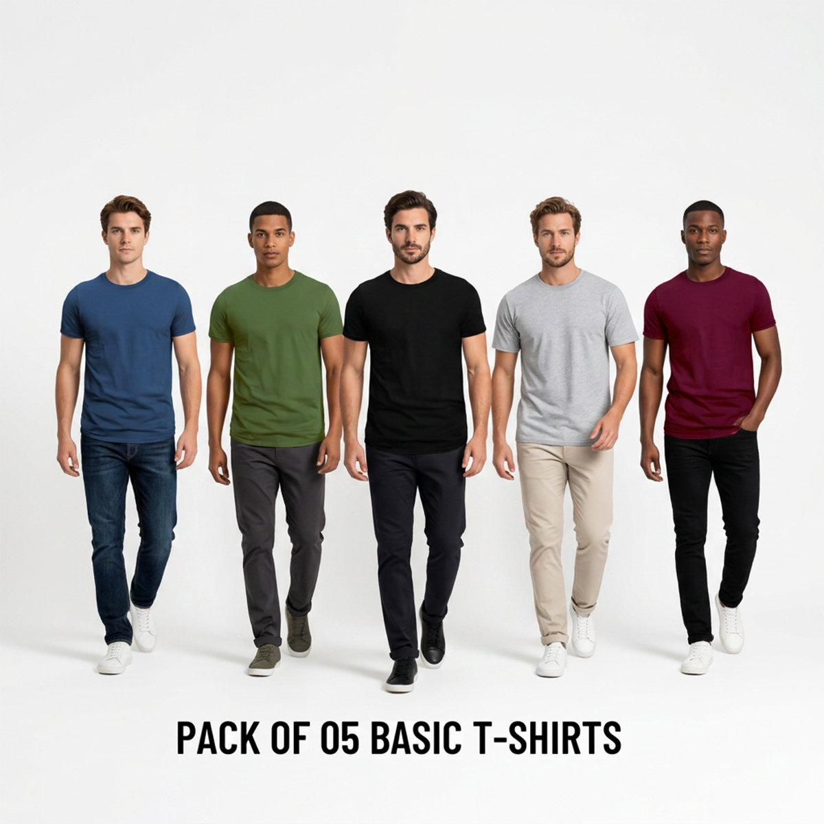 Pack Of Five Plain Round Neck T Shirts For Men Half Sleeve Soft Cotton Sports Gym Wear Premium Quality