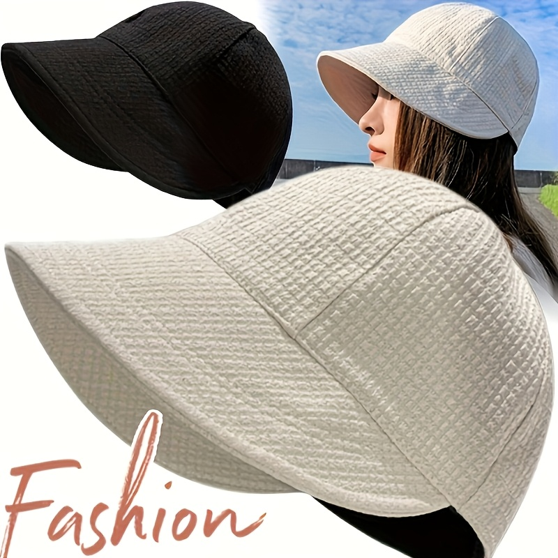 Summer Bucket Hat Breathable Women Wide Brim Beach Panama Visors Women Sunscreen Adjustable Elastic Outdoor Foldable Travel Cap