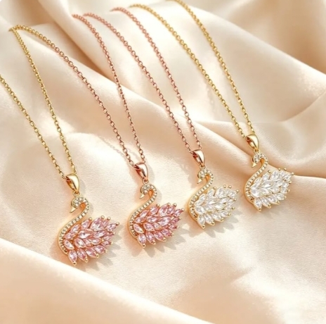 Rose Gold Swan Pendant Necklace for Women | Crystal Stone Elegant Chain Necklace | Premium Fashion Jewelry Gift