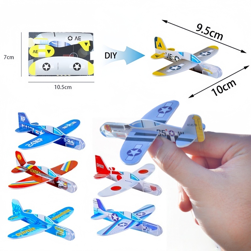 10Pcs Mini DIY Foam Airplane Glider Planes Hand Throw Flying Game Kids Party Favors Outdoor Launch Fighter Toy for Children