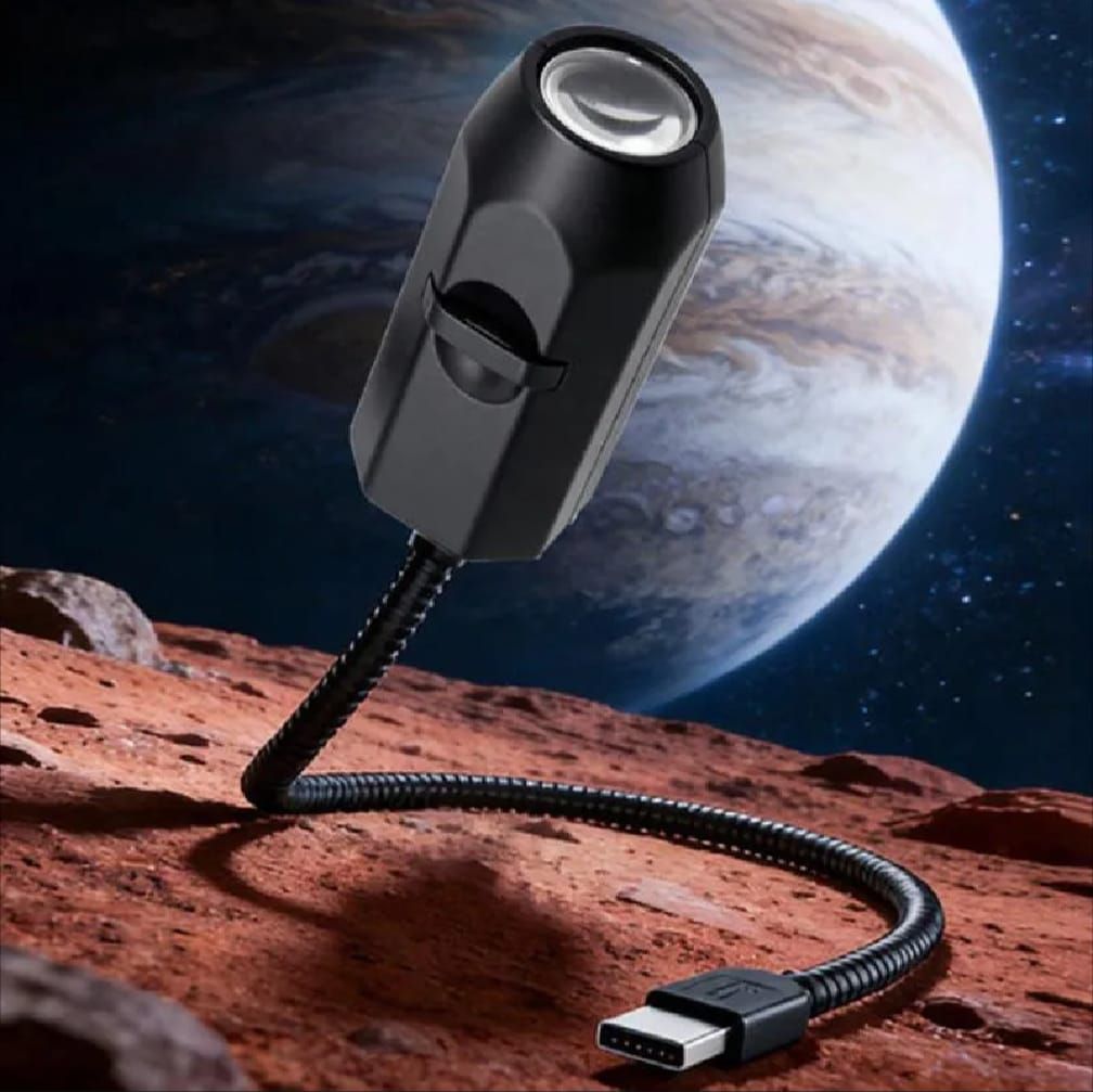 USB Galaxy & Moon Projection Night Light | Mini Flexible USB Projector Lamp | Multiple Slide Patterns | Bedroom, Gaming Room & Home Decor Light