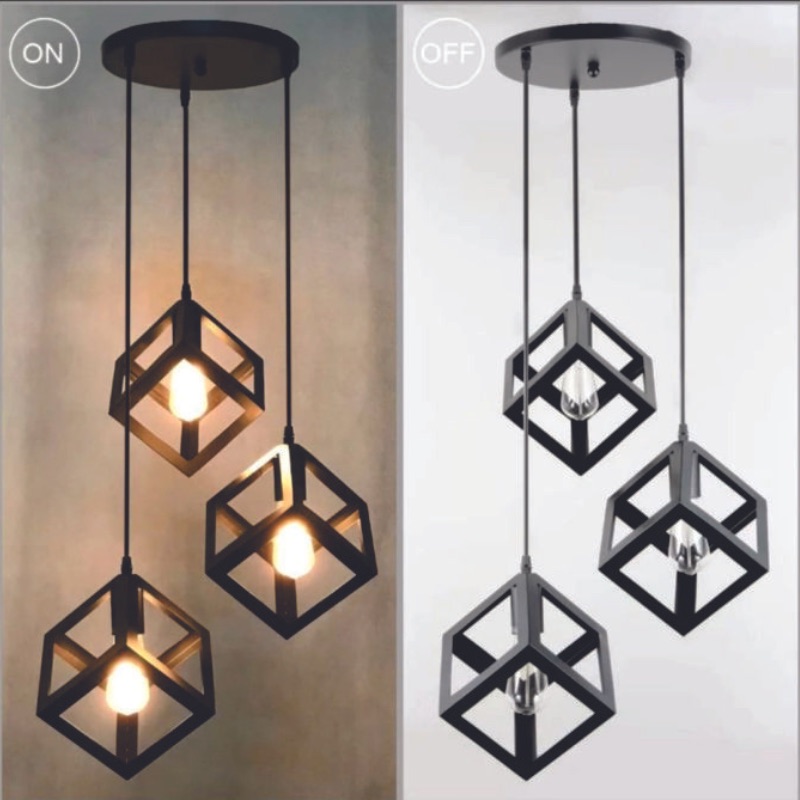 3in1 Base Square Cube Hanging Lamp / 2in1 Base Square Cube Hanging Lamp, Ceiling Lamp, Pendant Lamp, For Home, Office, TV Lounge, Bed Room, Led Light, Led Bulb, Filament Bulb