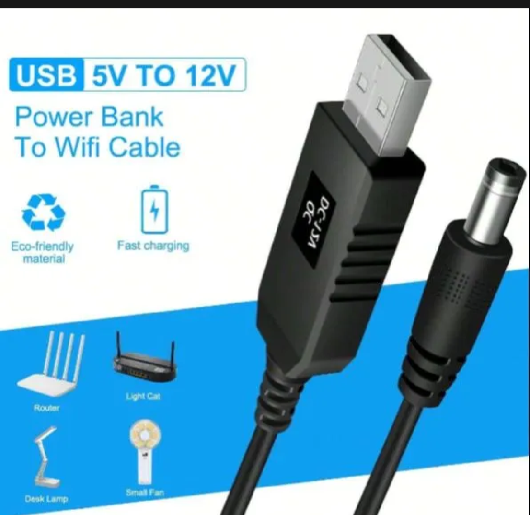 Router Cable WiFi to Powerbank Cable Connector DC 5V 9V 12V USB Cable Boost Converter Step-up Cord for Wifi Router By Mega Gadget
