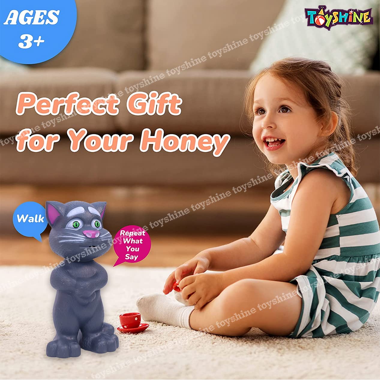 Mimicing Repeat What You Say Talking Cat with Stories and Songs, Touch Functions and Music, Funny Toy for Kids Birthday Girls Boys Kids Toddler 2 3 4 5 Year Old- GREY