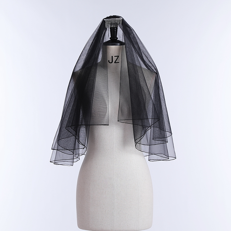 Wholesale Black Bridal Lace Veils With Comb Short Two Layer Elegant Women Wedding Veils Hair Accessories Boda Velo De Novia