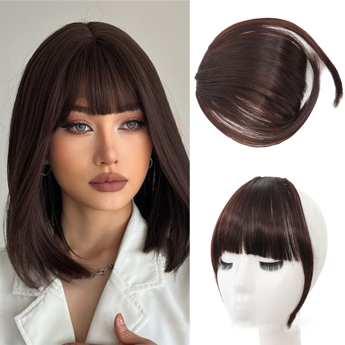 Natural Synthetic Hair Bangs Hair Accessories  Women's Forehead Clip Hair Extension With Natural Curvature Of Sideburns