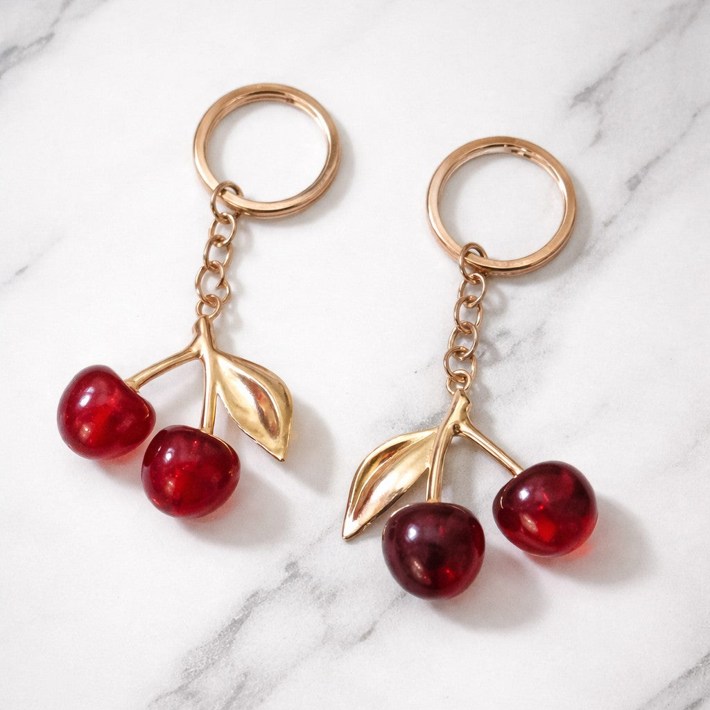 Cherry keys chain Mediam size keys chain Acrylic Cherry Blossom Keychain, Elegant Gold Cherry Keychain, Fashion Cherry Bag Accessory, Glitter Cherry  Keychain For Handbags